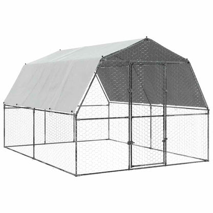 vidaXL Chicken Cage with Roof and Door Silver Galvanised Steel