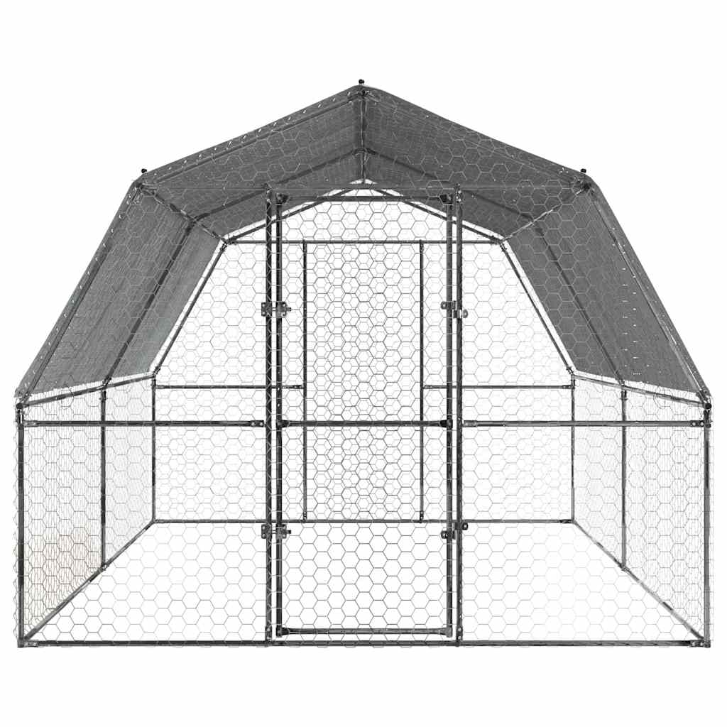 vidaXL Chicken Cage with Roof and Door Silver Galvanised Steel