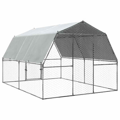 vidaXL Chicken Cage with Roof and Door Silver Galvanised Steel