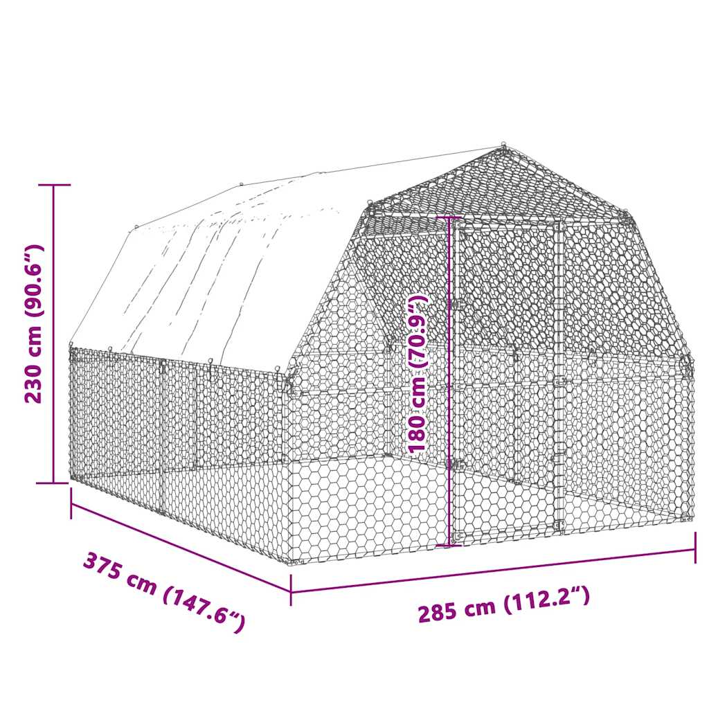 vidaXL Chicken Cage with Roof and Door Silver Galvanised Steel