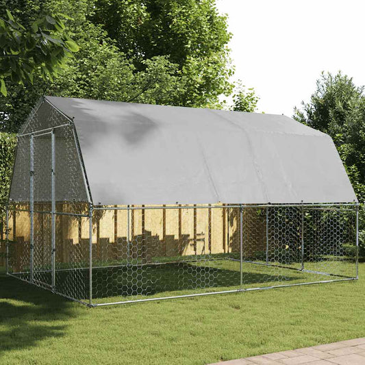 vidaXL Chicken Cage with Roof and Door Silver Galvanised Steel