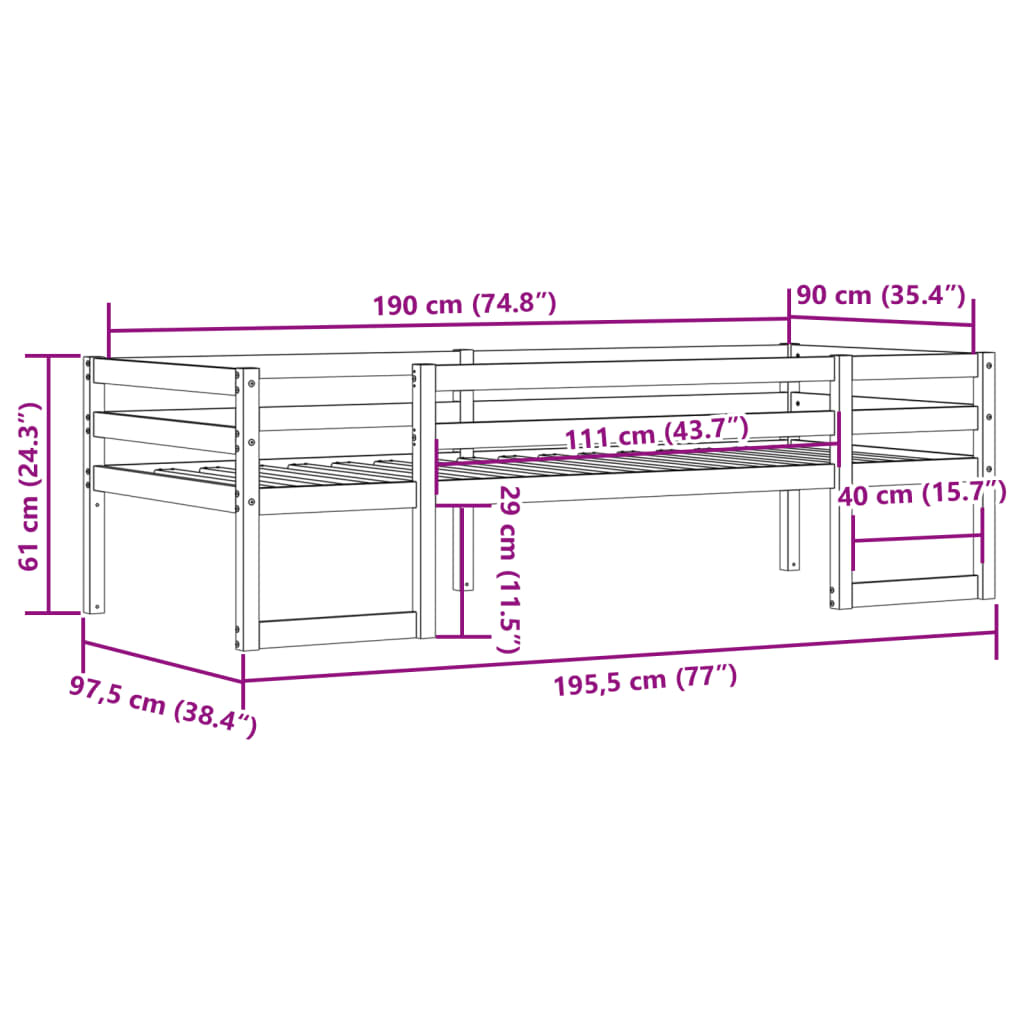 vidaXL Kids' Bed Frame without Mattress White 90x190 cm Single Solid Wood Pine
