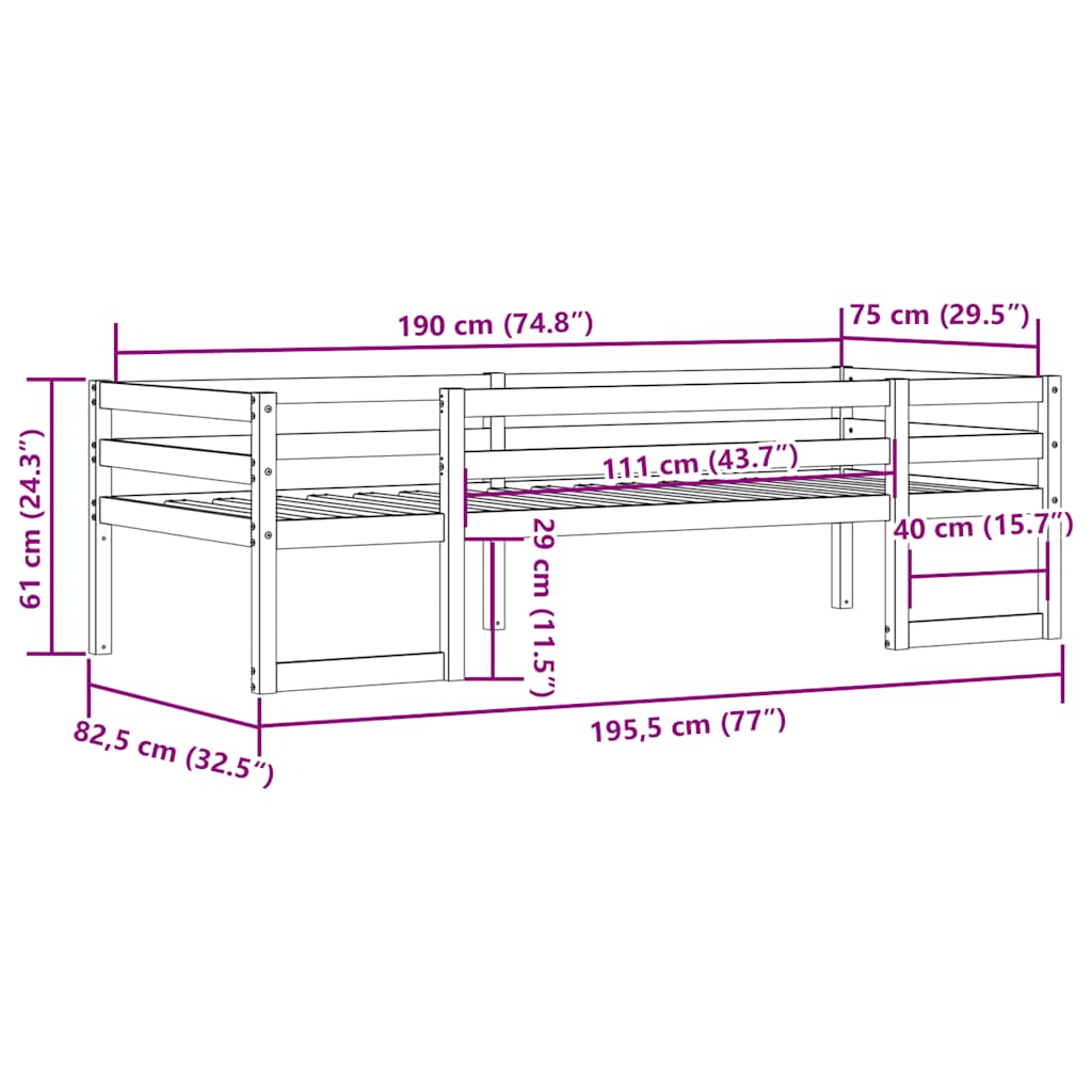 vidaXL Kids' Bed Frame without Mattress Wax Brown 75x190 cm Small Single