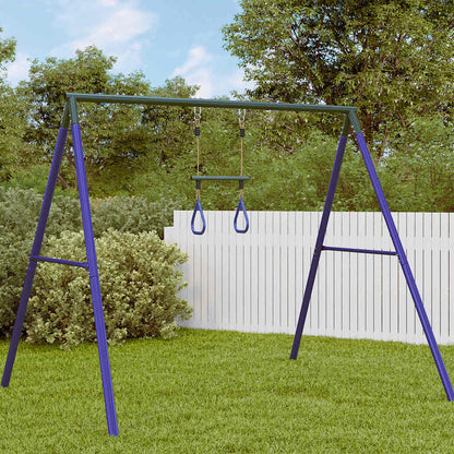 vidaXL Trapeze Bar with Gym Rings for Kids Blue and Dark Green Steel