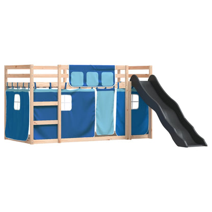 vidaXL Bunk Bed without Mattress with Slide and Curtains Blue 90x200 cm