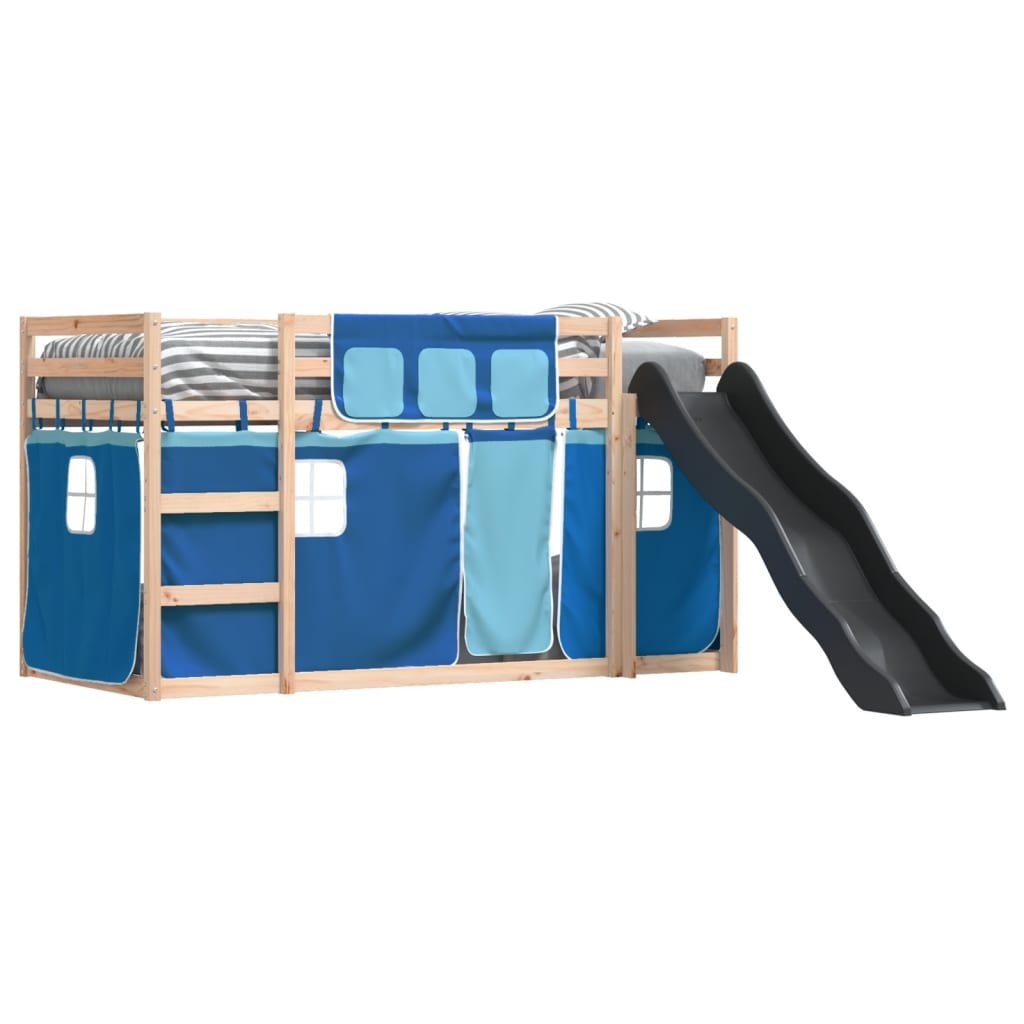vidaXL Bunk Bed without Mattress with Slide and Curtains Blue 90x200 cm