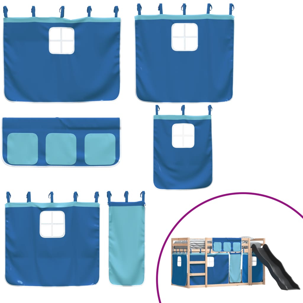 vidaXL Bunk Bed without Mattress with Slide and Curtains Blue 90x200 cm