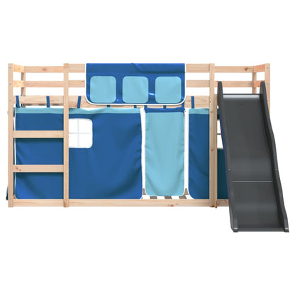 vidaXL Bunk Bed without Mattress with Slide and Curtains Blue 90x200 cm