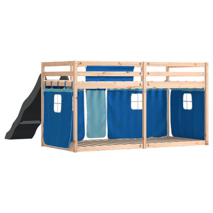 vidaXL Bunk Bed without Mattress with Slide and Curtains Blue 90x200 cm