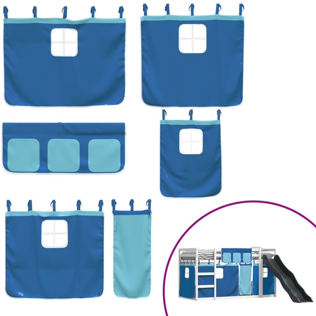 vidaXL Bunk Bed without Mattress with Slide and Curtains Blue 90x200 cm
