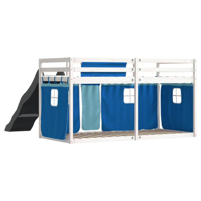 vidaXL Bunk Bed without Mattress with Slide and Curtains Blue 90x200 cm