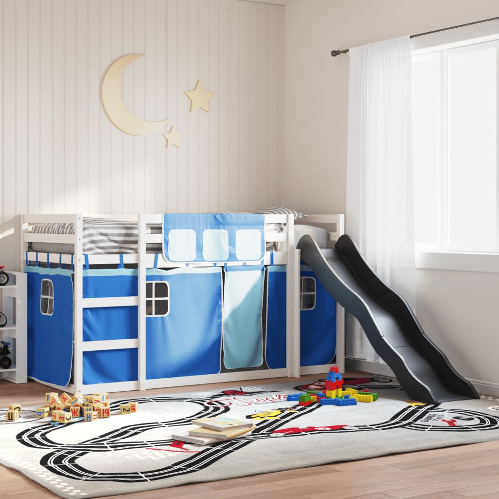 vidaXL Bunk Bed without Mattress with Slide and Curtains Blue 90x200 cm