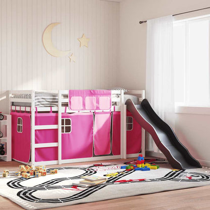 vidaXL Bunk Bed without Mattress with Slide and Curtains Pink 90x200 cm