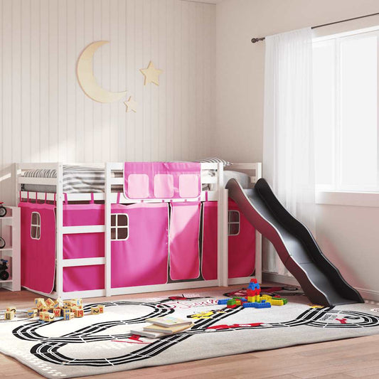 vidaXL Bunk Bed without Mattress with Slide and Curtains Pink 90x200 cm