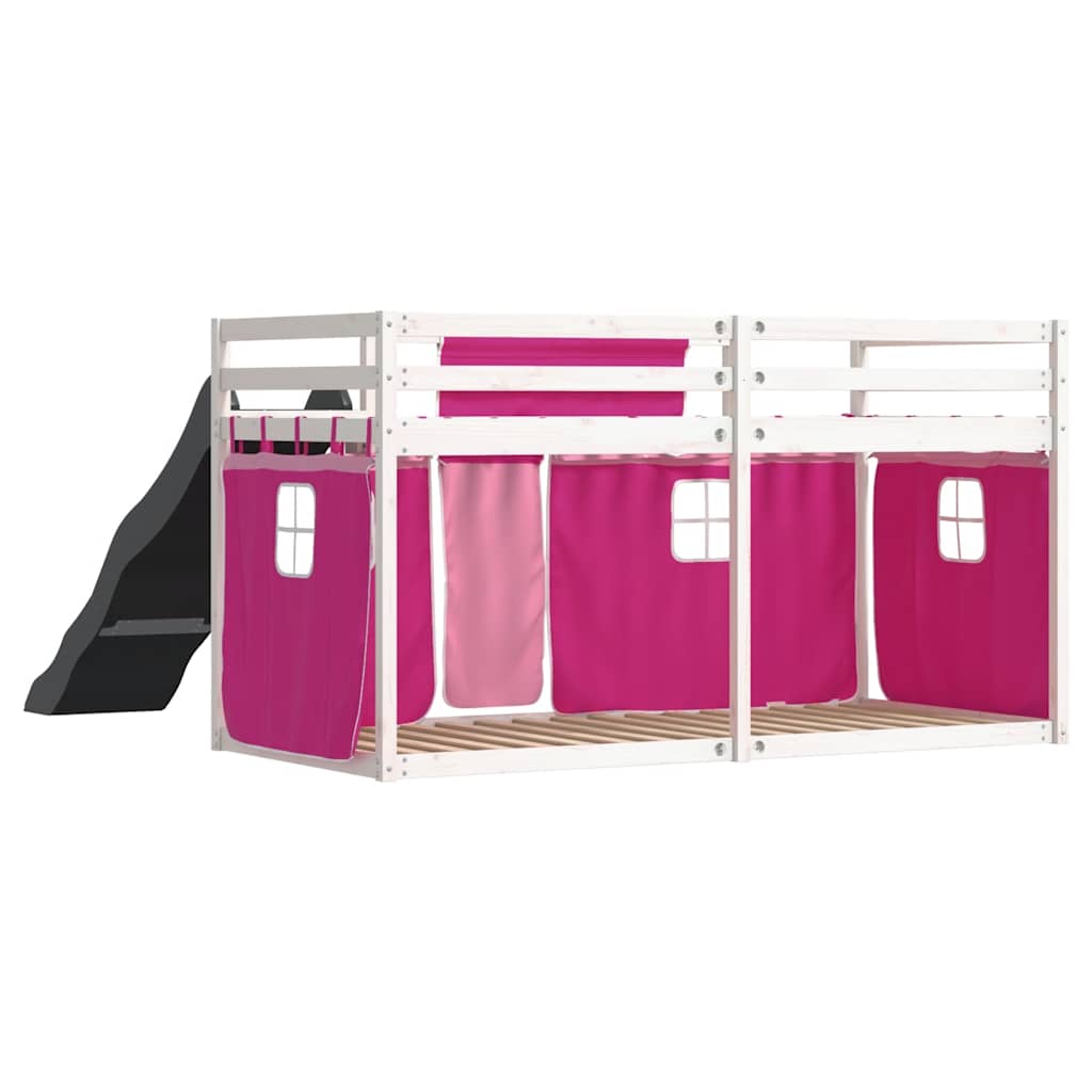vidaXL Bunk Bed without Mattress with Slide and Curtains Pink 90x200 cm