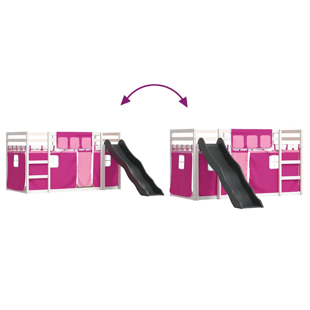 vidaXL Bunk Bed without Mattress with Slide and Curtains Pink 90x200 cm