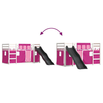 vidaXL Bunk Bed without Mattress with Slide and Curtains Pink 90x200 cm