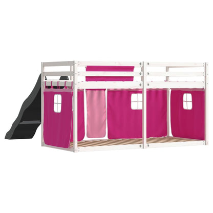 vidaXL Bunk Bed without Mattress with Slide and Curtains Pink 90x190 cm Single