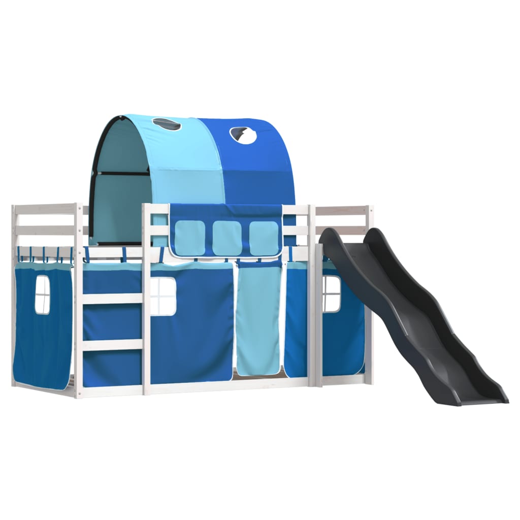 vidaXL Bunk Bed without Mattress with Slide and Curtains Blue 90x200 cm