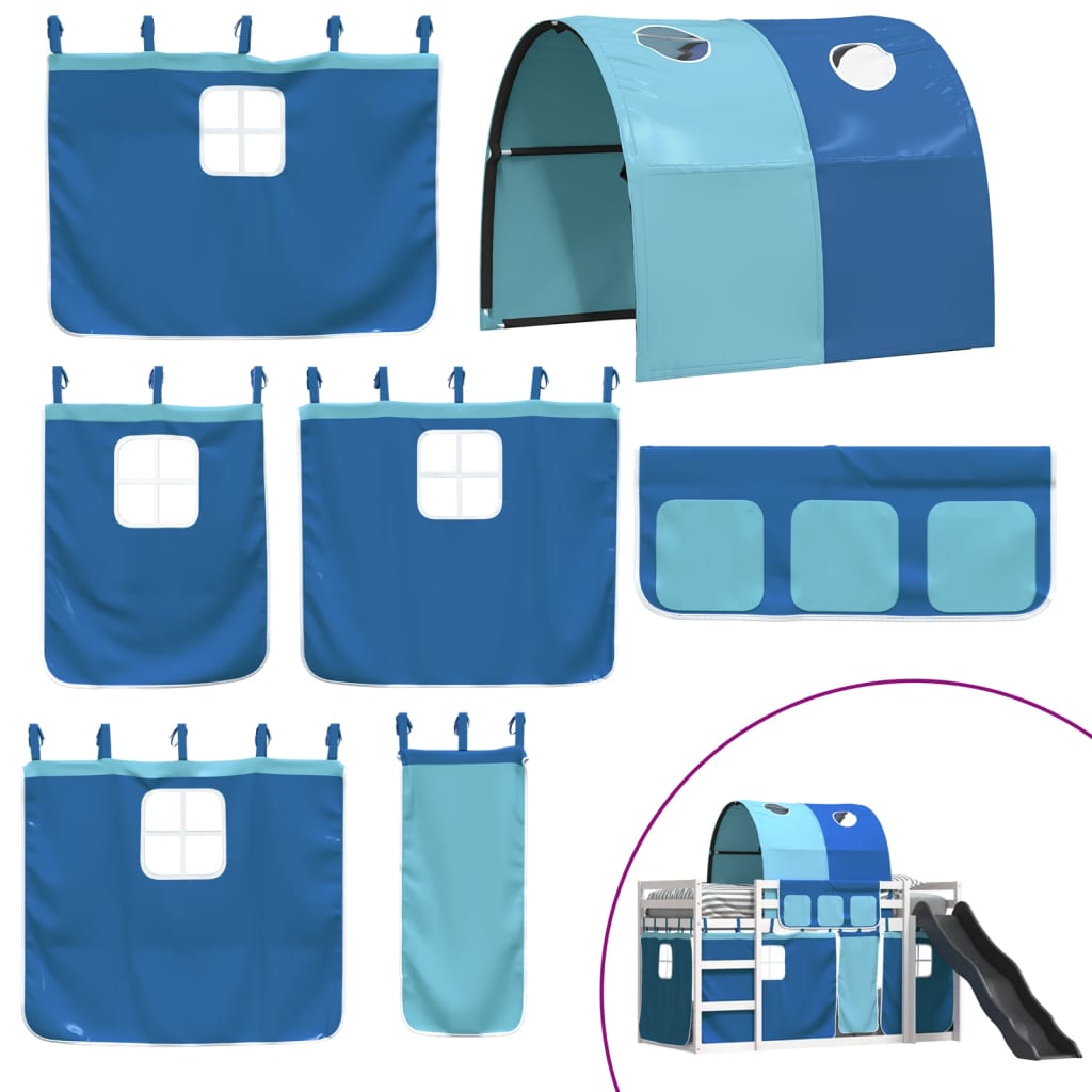 vidaXL Bunk Bed without Mattress with Slide and Curtains Blue 90x200 cm