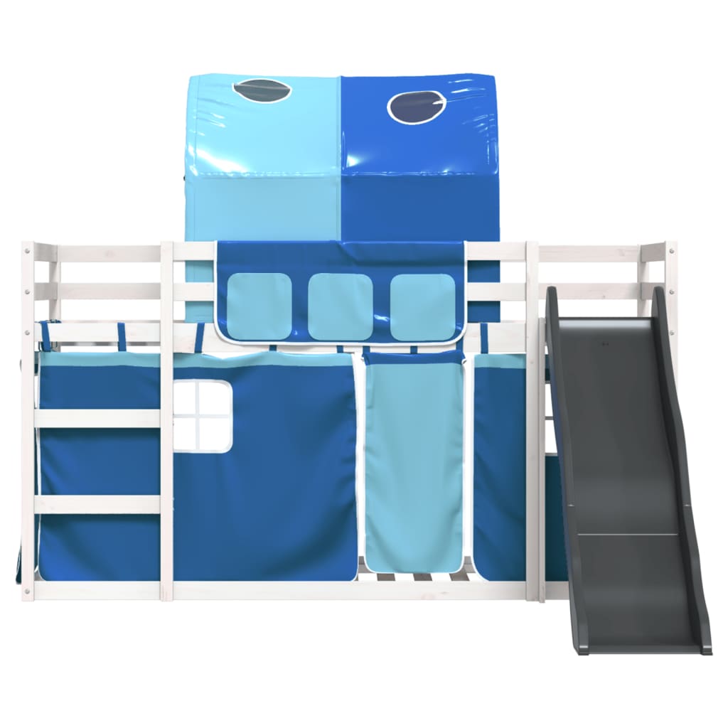vidaXL Bunk Bed without Mattress with Slide and Curtains Blue 90x200 cm