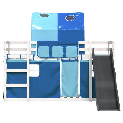 vidaXL Bunk Bed without Mattress with Slide and Curtains Blue 90x200 cm