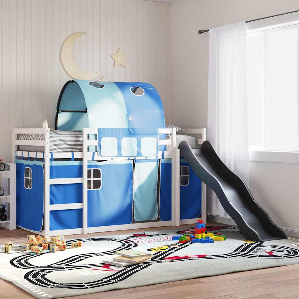 vidaXL Bunk Bed without Mattress with Slide and Curtains Blue 90x190 cm Single