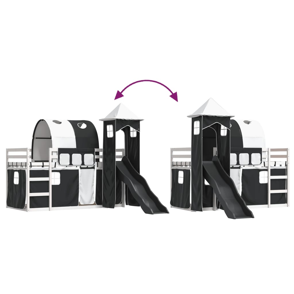 vidaXL Bunk Bed without Mattress with Slide White and Black 90x200 cm