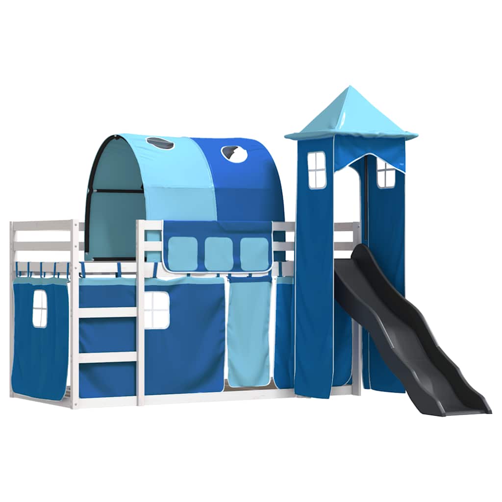 vidaXL Bunk Bed without Mattress with Slide and Curtains Blue 90x200 cm