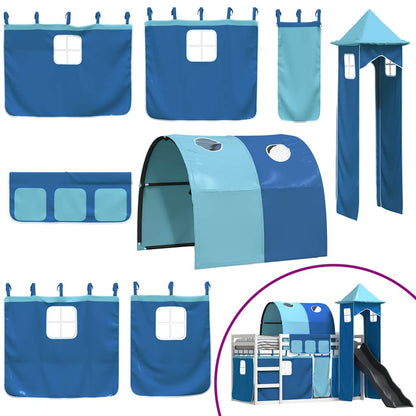 vidaXL Bunk Bed without Mattress with Slide and Curtains Blue 90x200 cm