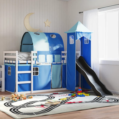 vidaXL Bunk Bed without Mattress with Slide and Curtains Blue 90x200 cm