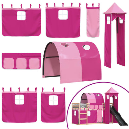 vidaXL Bunk Bed without Mattress with Slide and Curtains Pink 80x200 cm