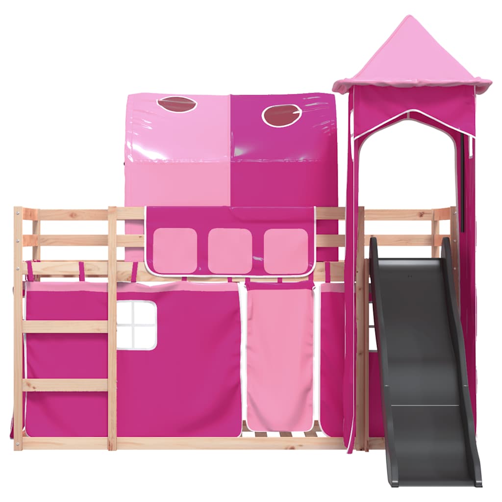 vidaXL Bunk Bed without Mattress with Slide and Curtains Pink 80x200 cm