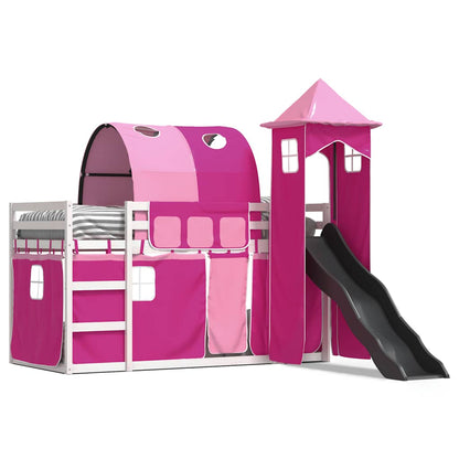 vidaXL Bunk Bed without Mattress with Slide and Curtains Pink 90x190 cm Single