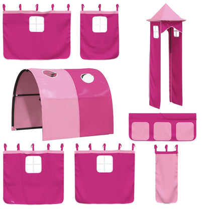 vidaXL Bunk Bed without Mattress with Slide and Curtains Pink 90x190 cm Single