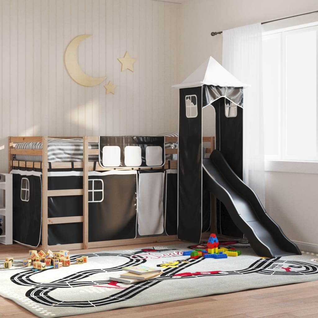 vidaXL Bunk Bed without Mattress with Slide White and Black 90x200 cm