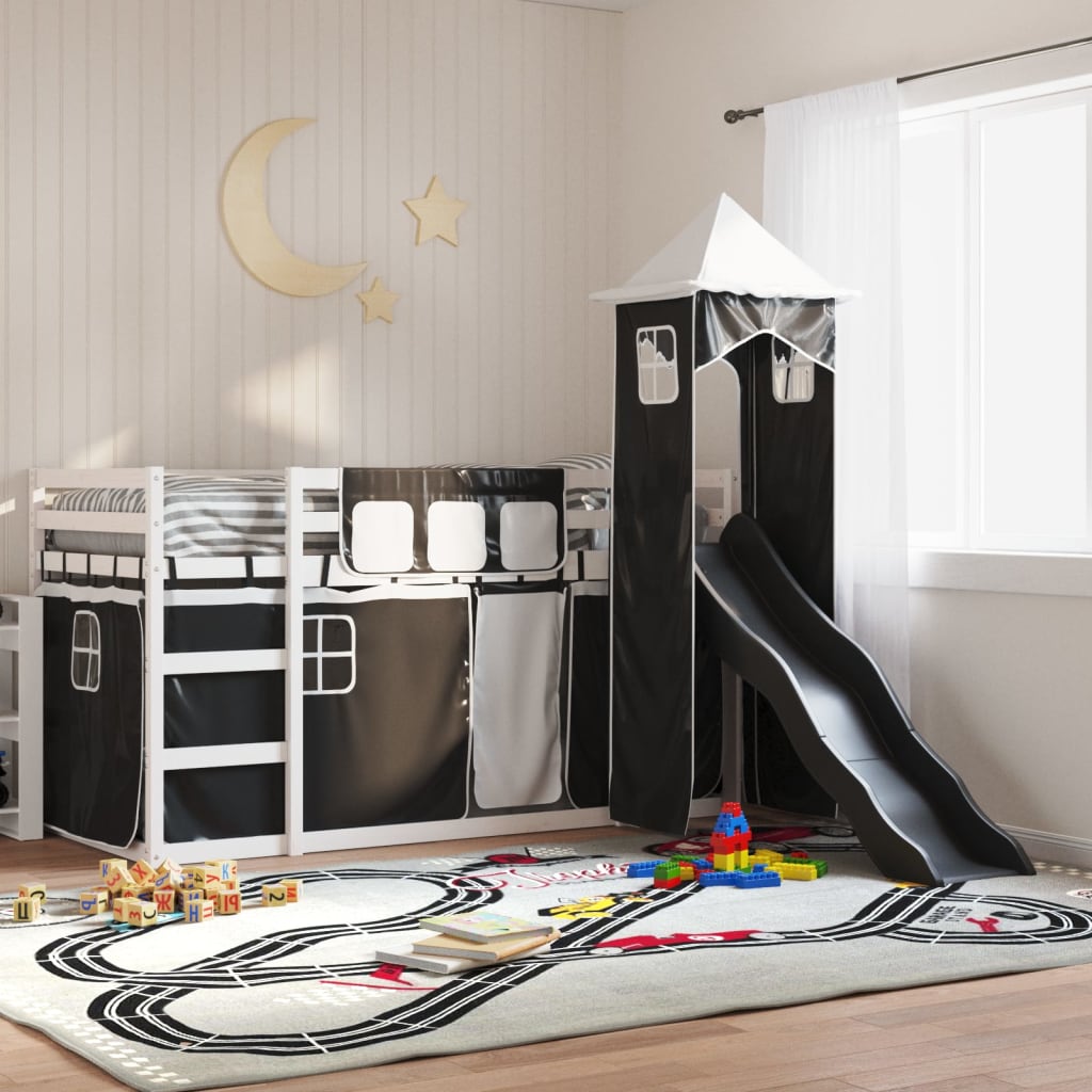 vidaXL Bunk Bed without Mattress with Slide White and Black 90x200 cm