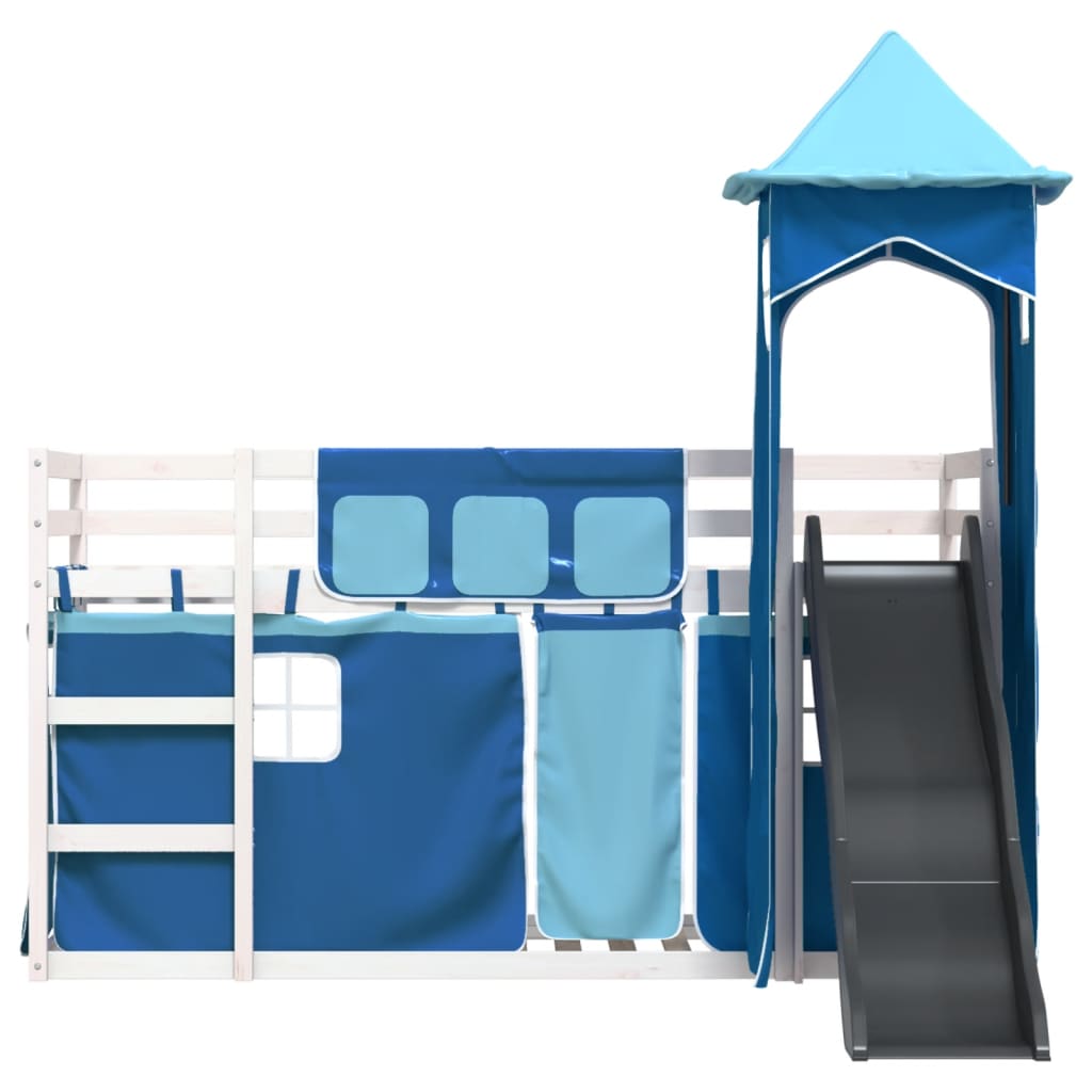 vidaXL Bunk Bed without Mattress with Slide and Curtains Blue 90x200cm