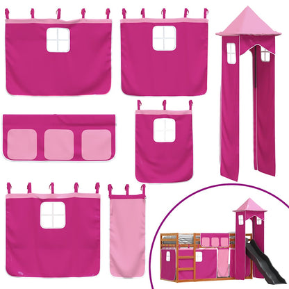 vidaXL Bunk Bed without Mattress with Slide and Curtains Pink 90x200 cm
