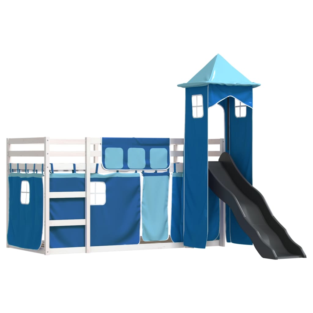 vidaXL Bunk Bed without Mattress with Slide and Curtains Blue 90x190 cm Single