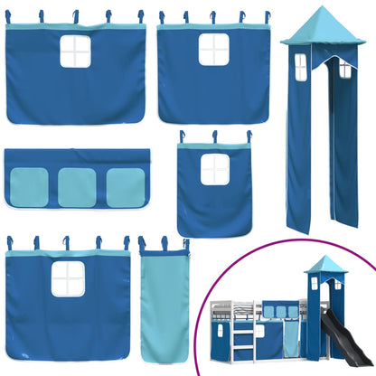 vidaXL Bunk Bed without Mattress with Slide and Curtains Blue 90x190 cm Single