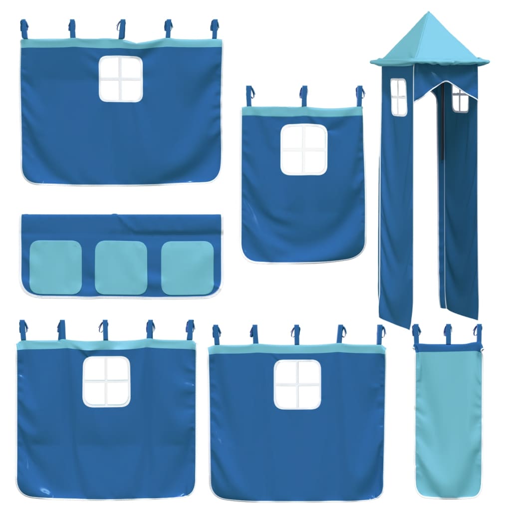 vidaXL Bunk Bed without Mattress with Slide and Curtains Blue 90x190 cm Single