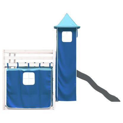 vidaXL Bunk Bed without Mattress with Slide and Curtains Blue 90x190 cm Single