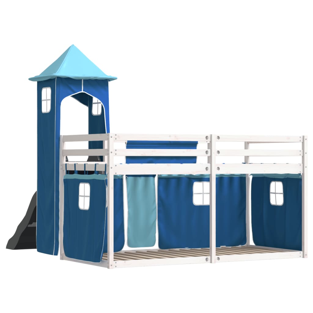 vidaXL Bunk Bed without Mattress with Slide and Curtains Blue 90x190 cm Single