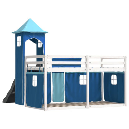 vidaXL Bunk Bed without Mattress with Slide and Curtains Blue 90x190 cm Single