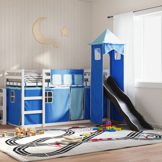 vidaXL Bunk Bed without Mattress with Slide and Curtains Blue 90x190 cm Single