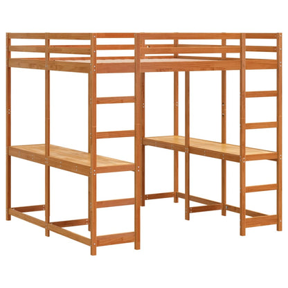 vidaXL Loft Bed with Desk and Ladder Wax Brown 160x200 cm Solid Wood Pine