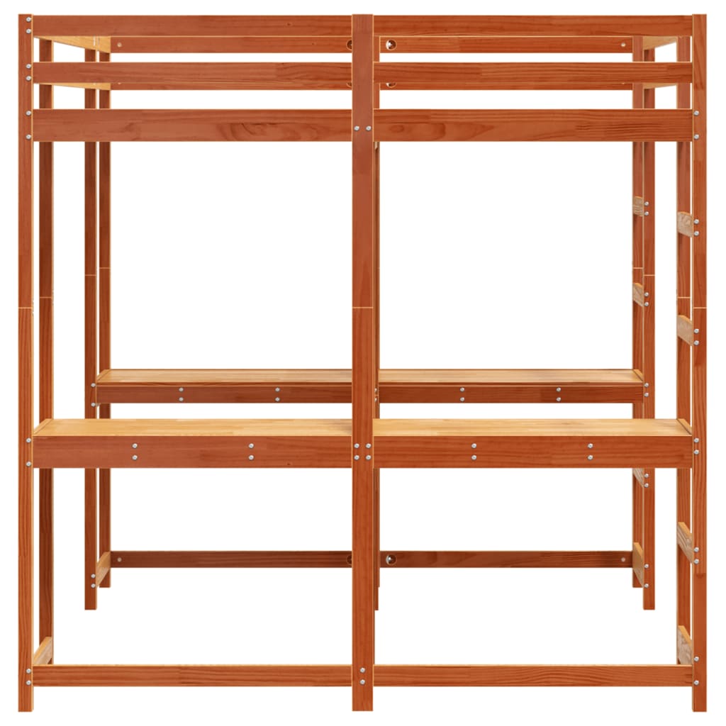 vidaXL Loft Bed with Desk and Ladder Wax Brown 160x200 cm Solid Wood Pine