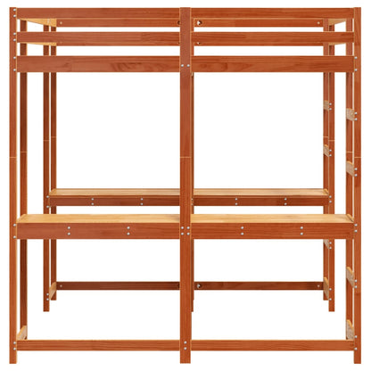 vidaXL Loft Bed with Desk and Ladder Wax Brown 160x200 cm Solid Wood Pine