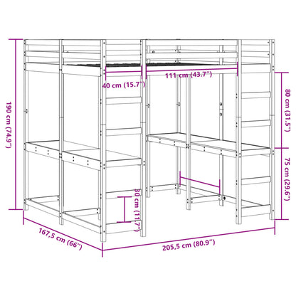 vidaXL Loft Bed with Desk and Ladder Wax Brown 160x200 cm Solid Wood Pine